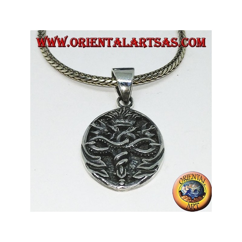 Silver pendant medal of the caduceus of Hermes in low-key