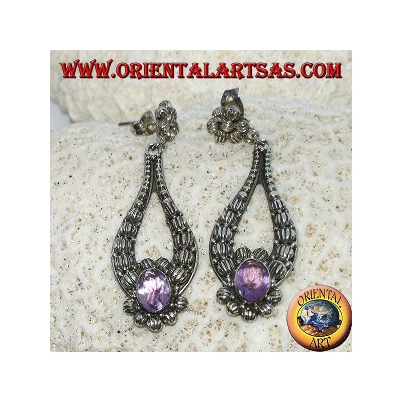 Silberanhänger Ohrringe mit handgefertigten ovalen Amethyst