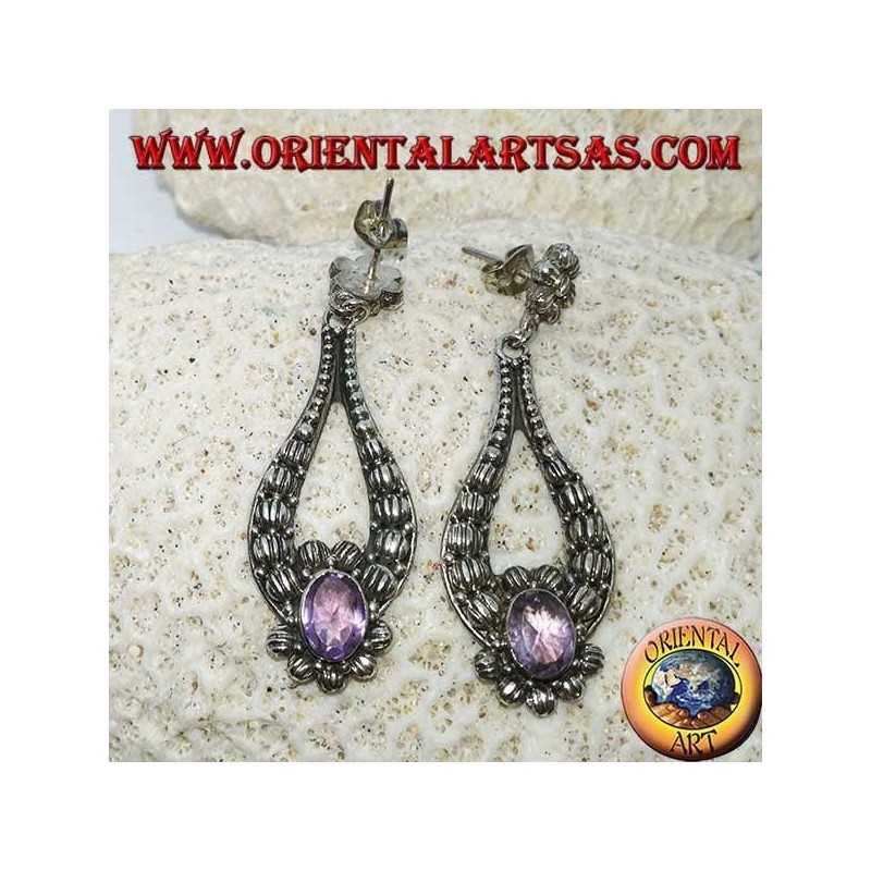 Boucles d'oreilles en argent avec améthyste ovale fait main