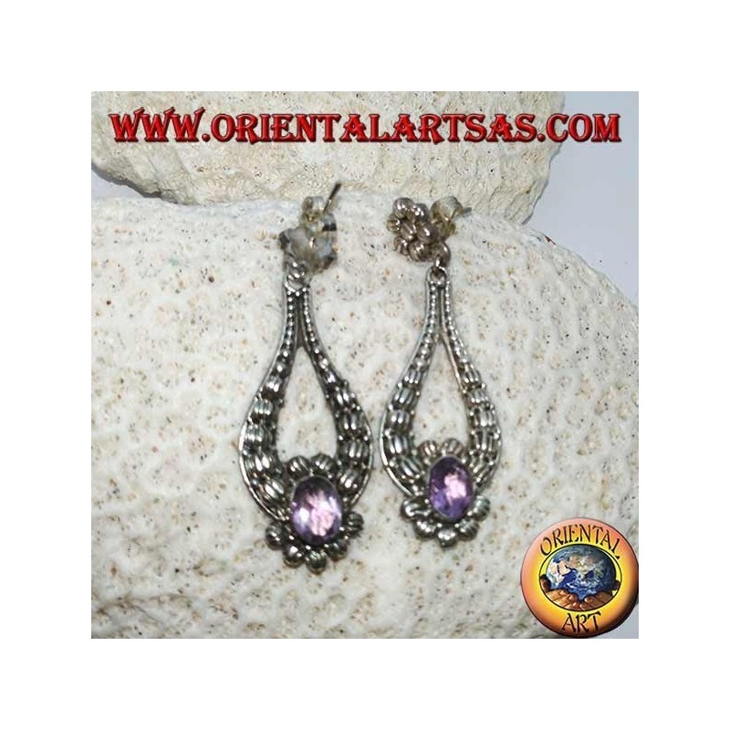 Boucles d'oreilles en argent avec améthyste ovale fait main