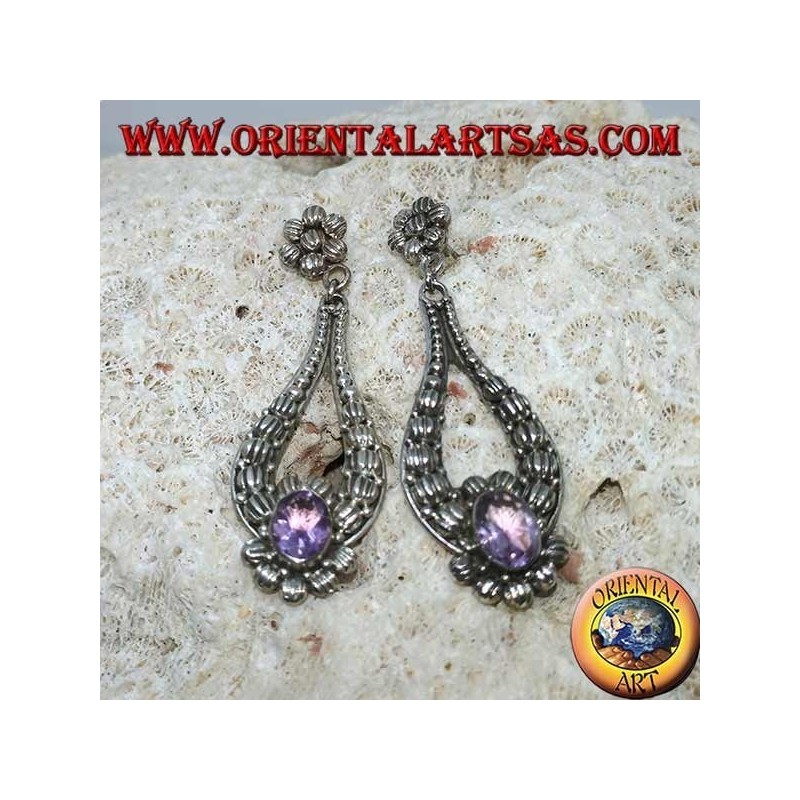 Boucles d'oreilles en argent avec améthyste ovale fait main