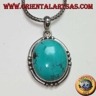 Silver pendant with natural oval Turquoise, handmade