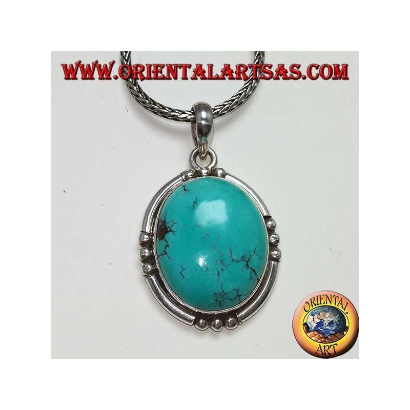 Silver pendant with natural oval Turquoise, handmade