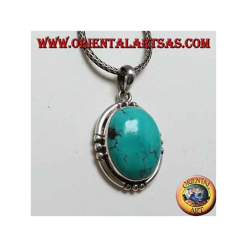 Pendentif en argent avec turquoise ovale naturelle, fait main
