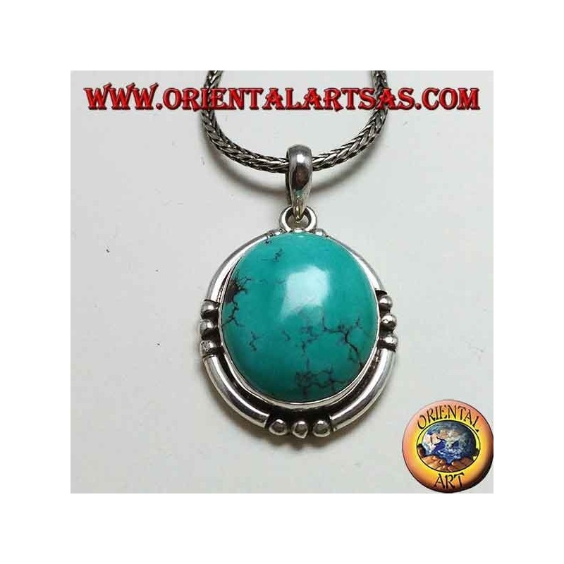 Silver pendant with natural oval Turquoise, handmade