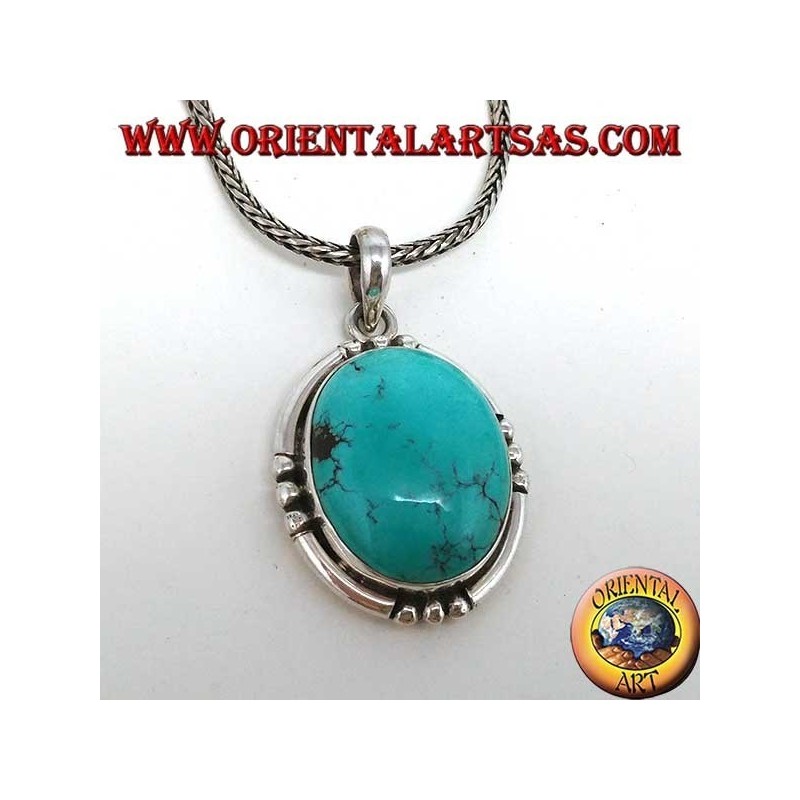 Pendentif en argent avec turquoise ovale naturelle, fait main