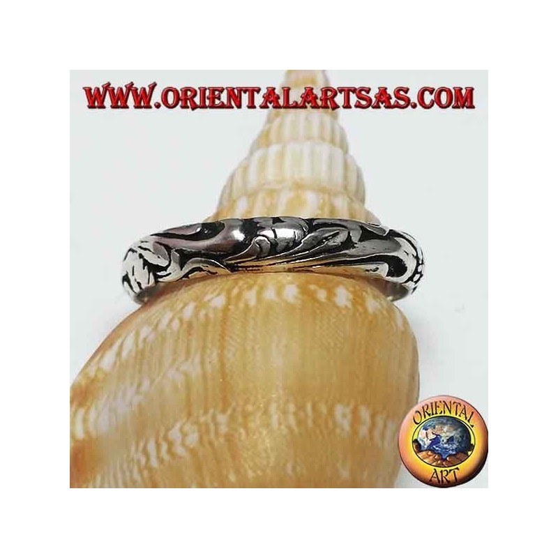 Bague en argent, anneau de 4 mm sculpté