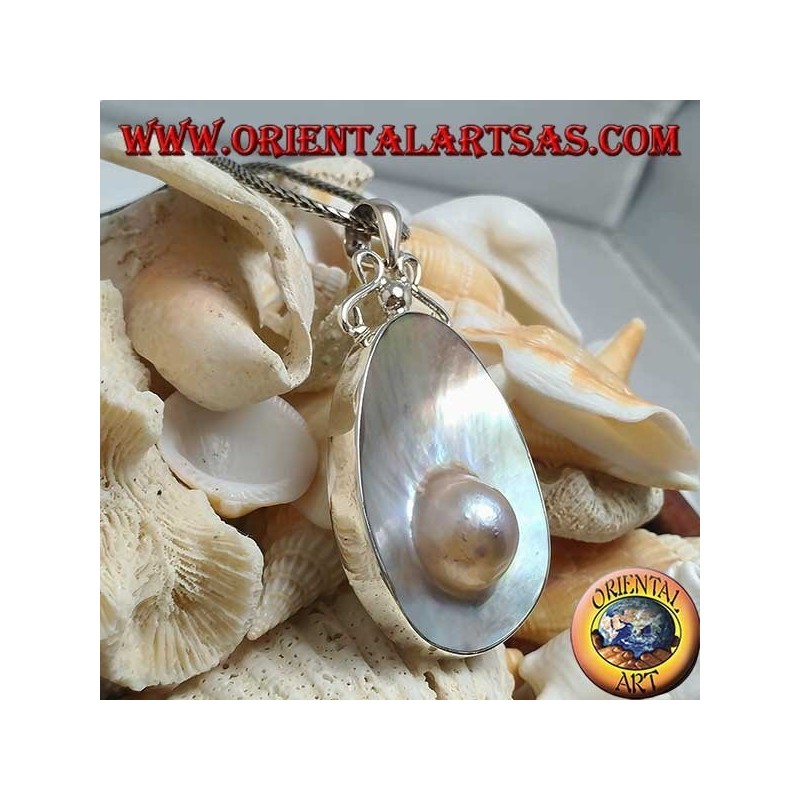 Colgante con Perla en Concha Madre en Plata 925