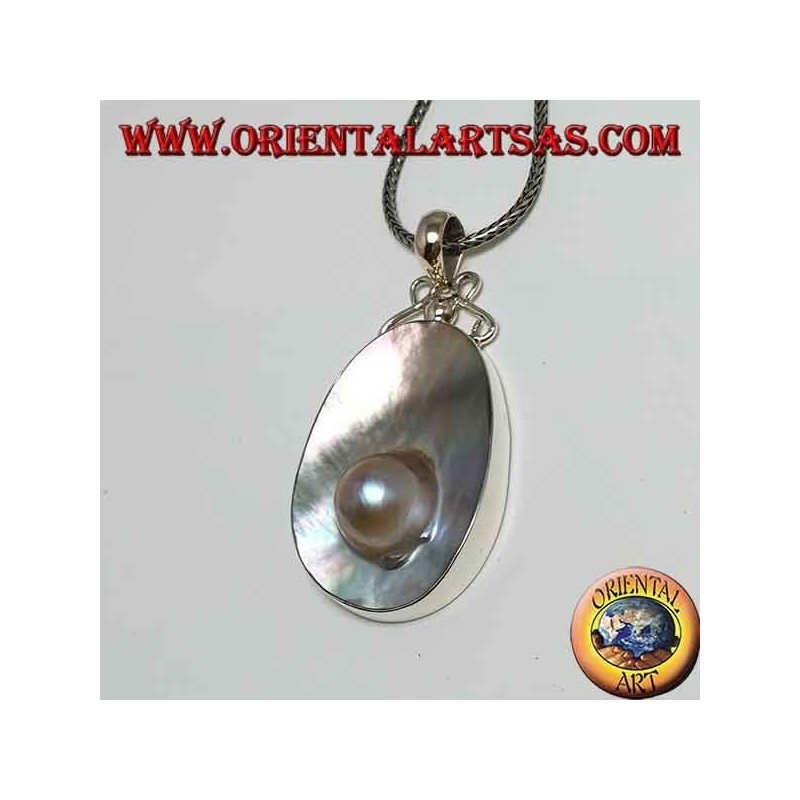 Pendentif avec perle sur coquille mère en argent 925