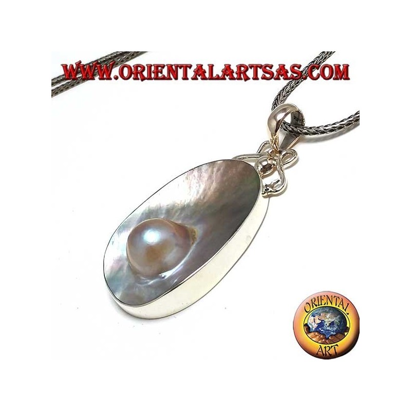 Pendant with Pearl on Mother Shell in Silver 925