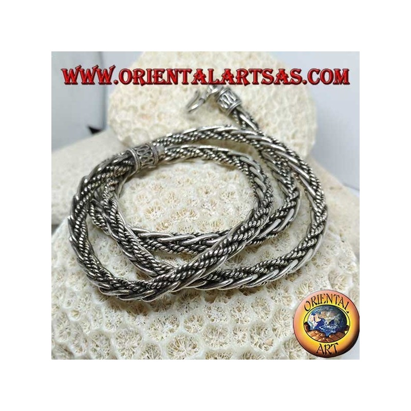 Collar de plata, trenza mixta lisa y retorcida de cm. 60
