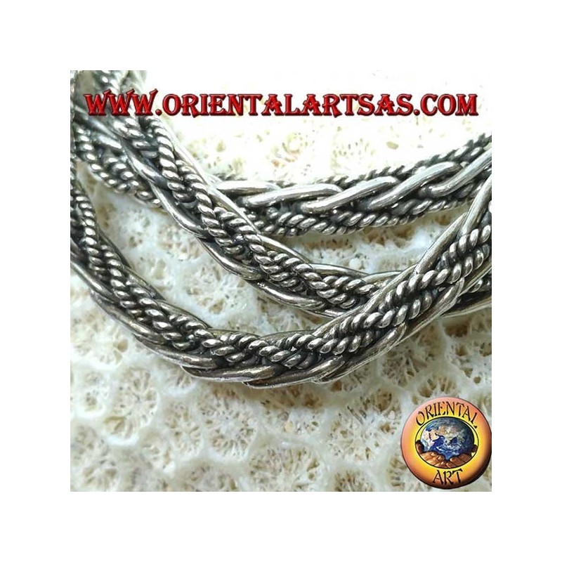 Collana in argento, treccia mista liscia ed attorcigliata da cm. 60