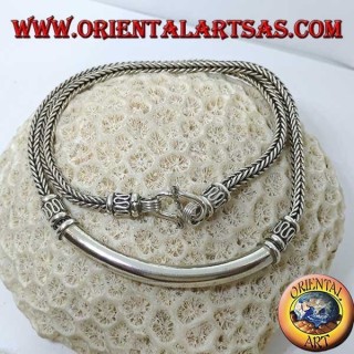 Collana in argento, treccia quadrata con inserto a tubo liscio