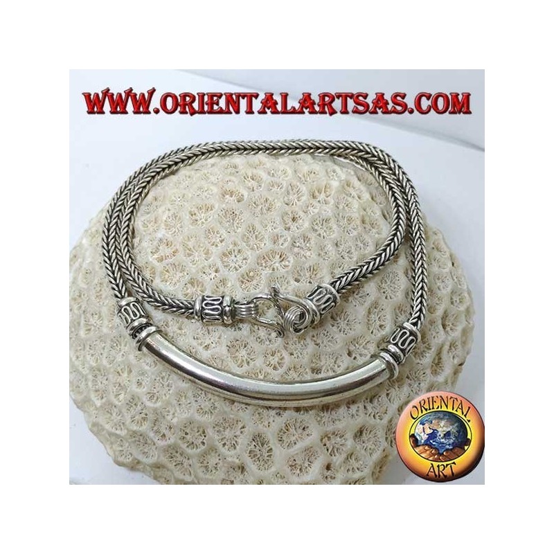 Collana in argento, treccia quadrata con inserto a tubo liscio