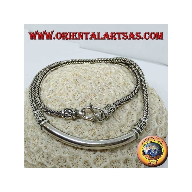 Collier en argent, tresse carrée avec insert de tube lisse