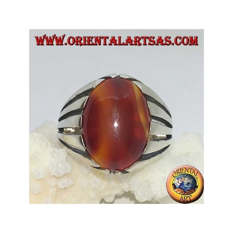 Silberring mit Karneol und ovalem Cabochon