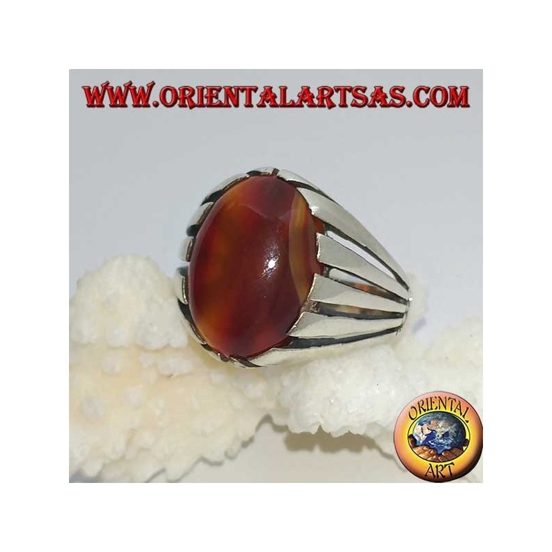 Silberring mit Karneol und ovalem Cabochon