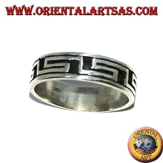Silver band ring with Greek bas-relief ring