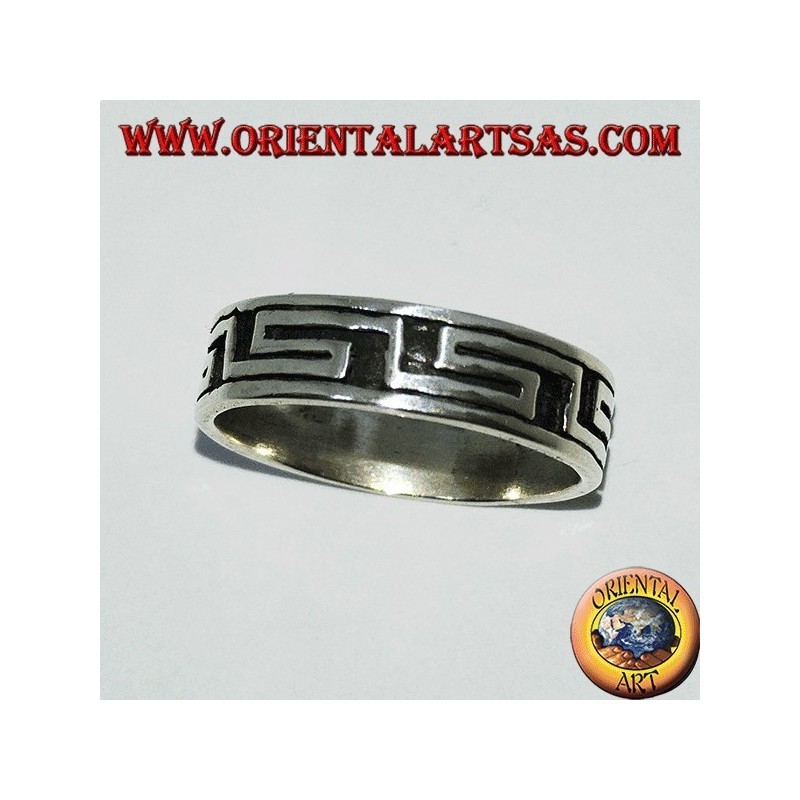 Anello  fedina in argento con greca a bassorilievo