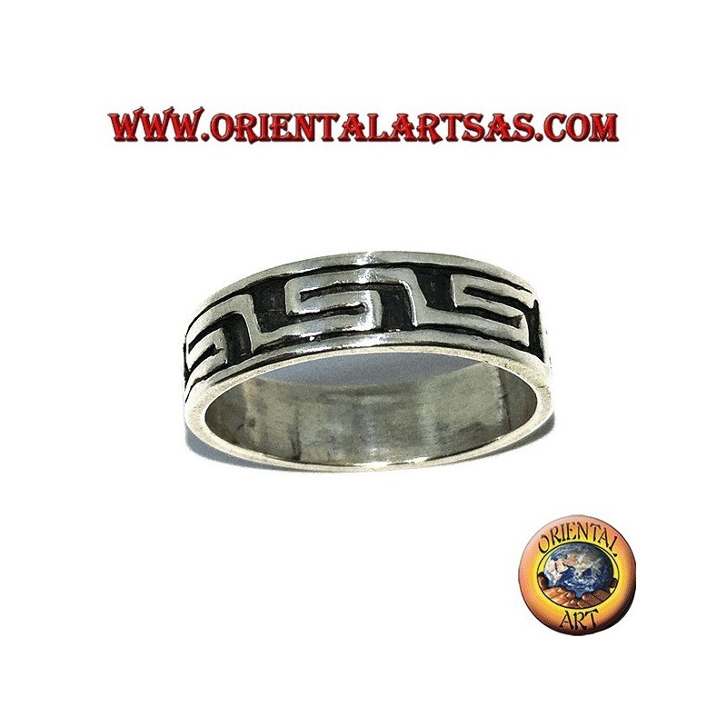 Anello  fedina in argento con greca a bassorilievo