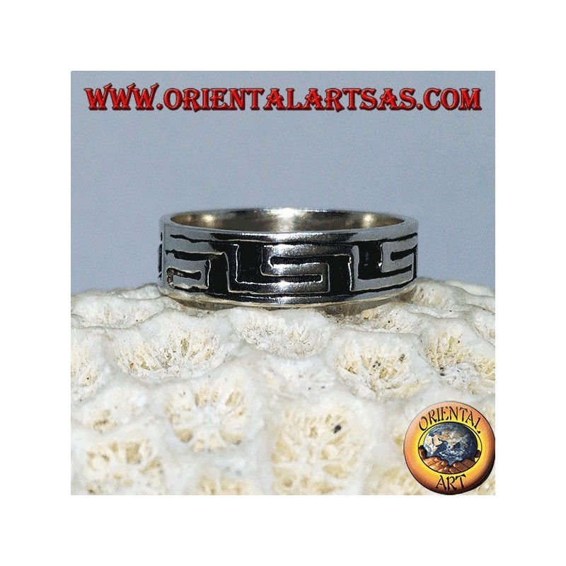Silver band ring with Greek bas-relief ring