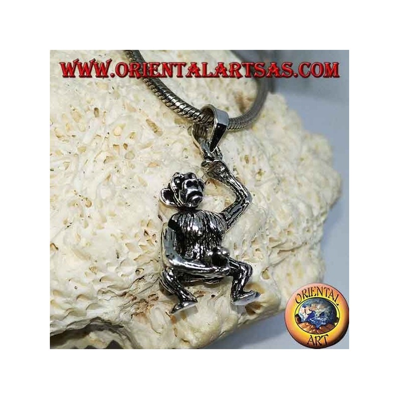 Silver pendant, monkey who masturbates moving his head his arms