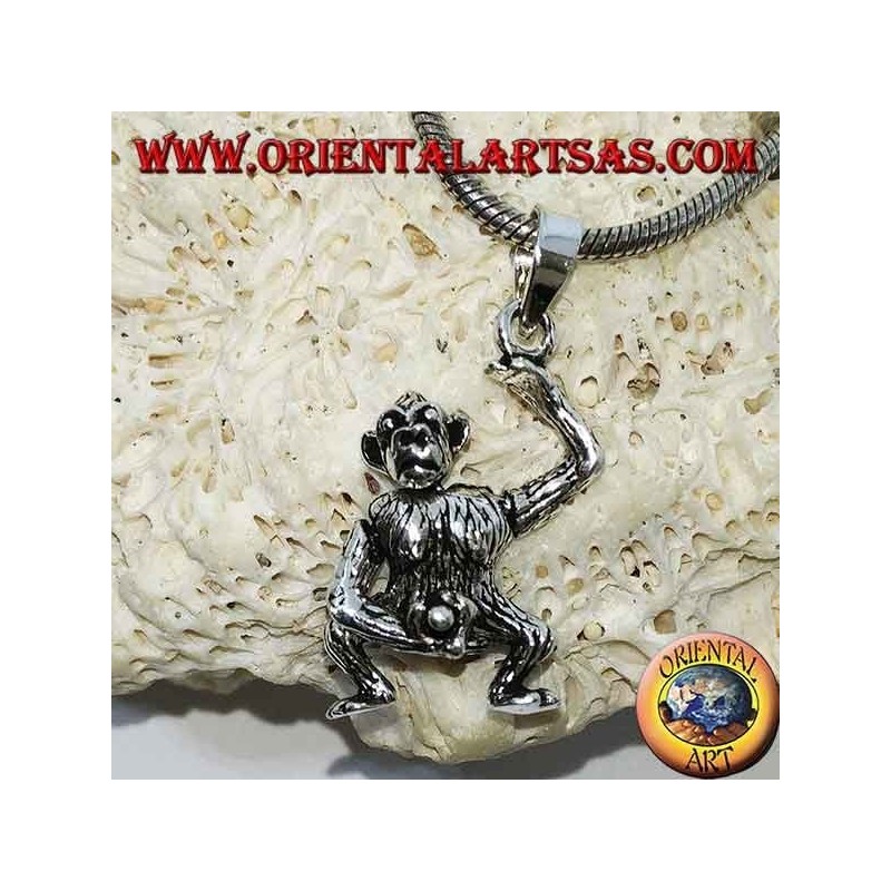 Silver pendant, monkey who masturbates moving his head his arms