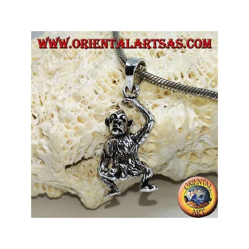 Silver pendant, monkey who masturbates moving his head his arms