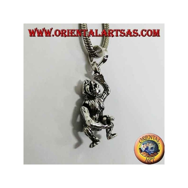 Silver pendant, monkey who masturbates moving his head his arms