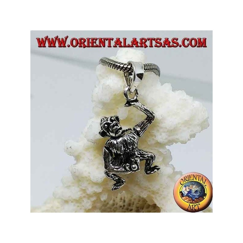 Silver pendant, monkey who masturbates moving his head his arms