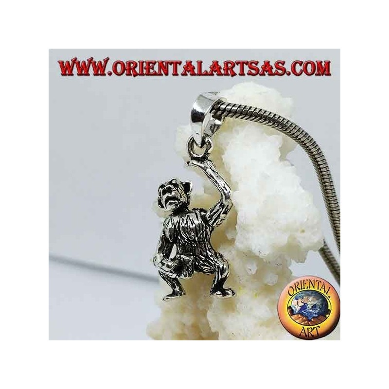 Silver pendant, monkey who masturbates moving his head his arms