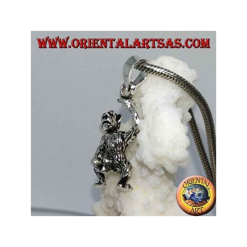 Silver pendant, monkey who masturbates moving his head his arms