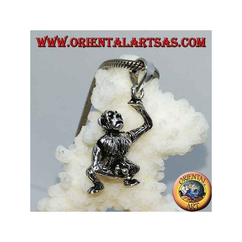 Silver pendant, monkey who masturbates moving his head his arms