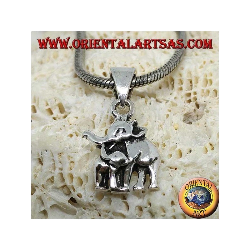 Silver pendant, elephant with baby elephant