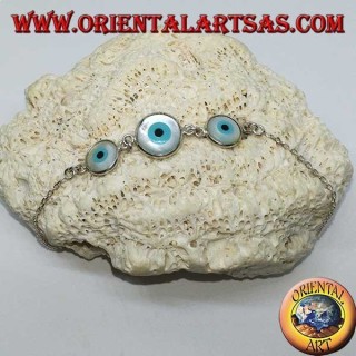 Bracelet en argent tendre avec trois yeux grecs au centre