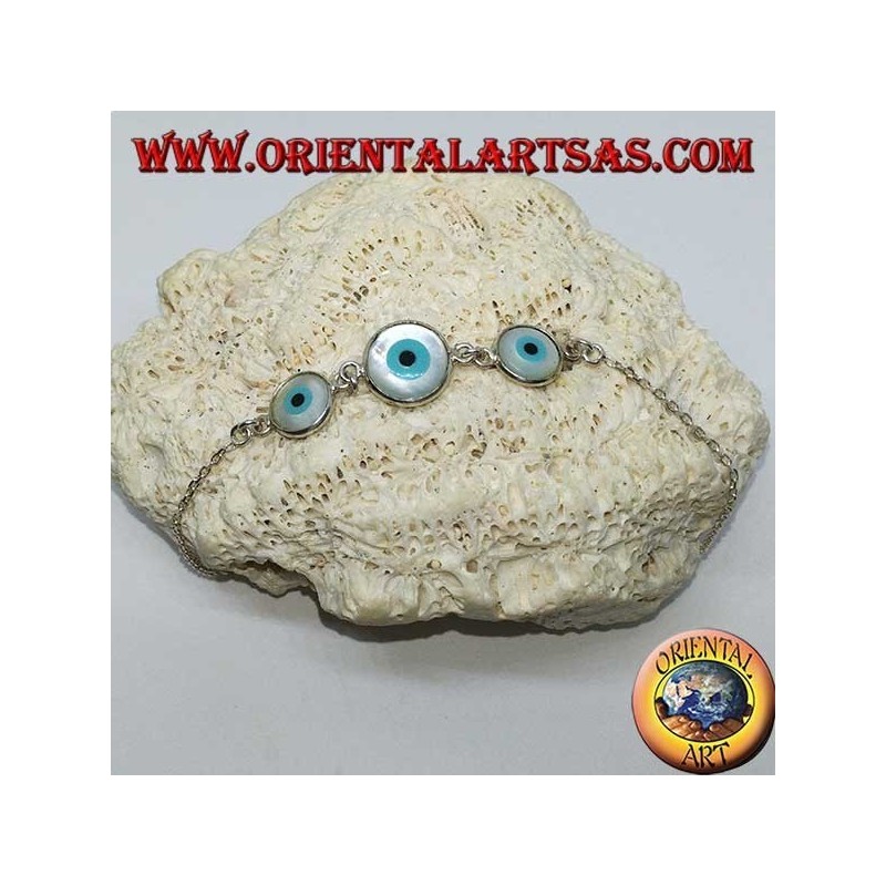 Weiches Silberarmband mit drei griechischen beidseitigen Augen in der Mitte