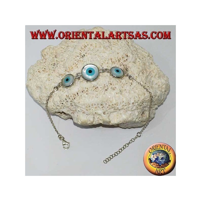Weiches Silberarmband mit drei griechischen beidseitigen Augen in der Mitte