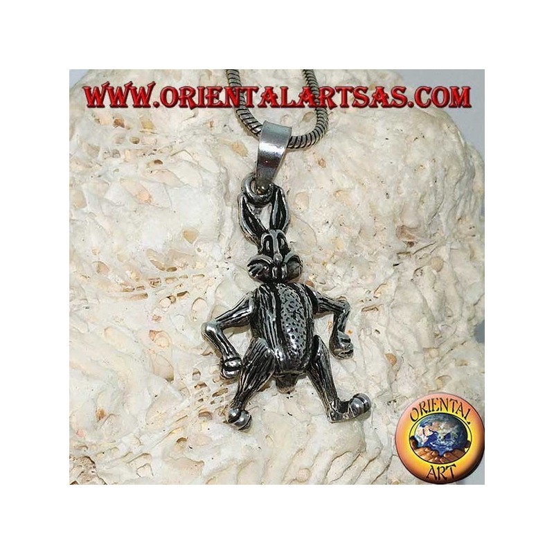 Silver pendant the rabbit moves its legs and turns its head