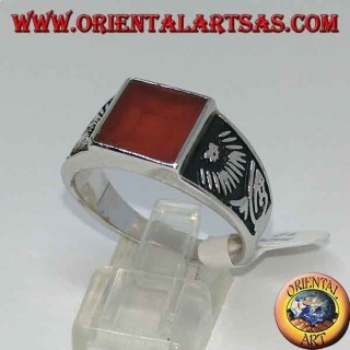 Silver ring set with square cornelian