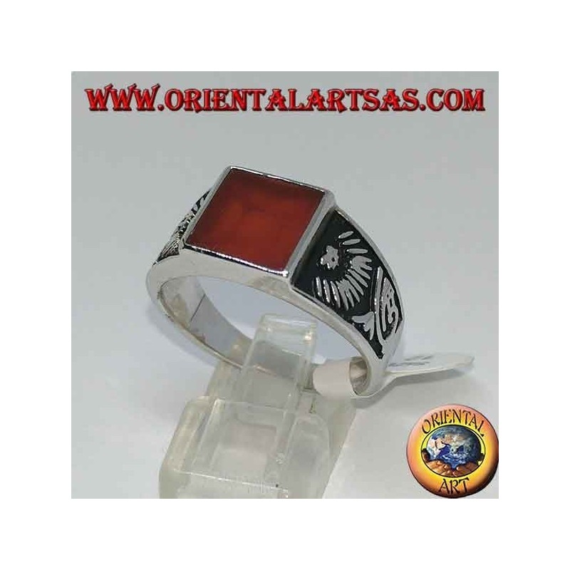 Silver ring set with square cornelian