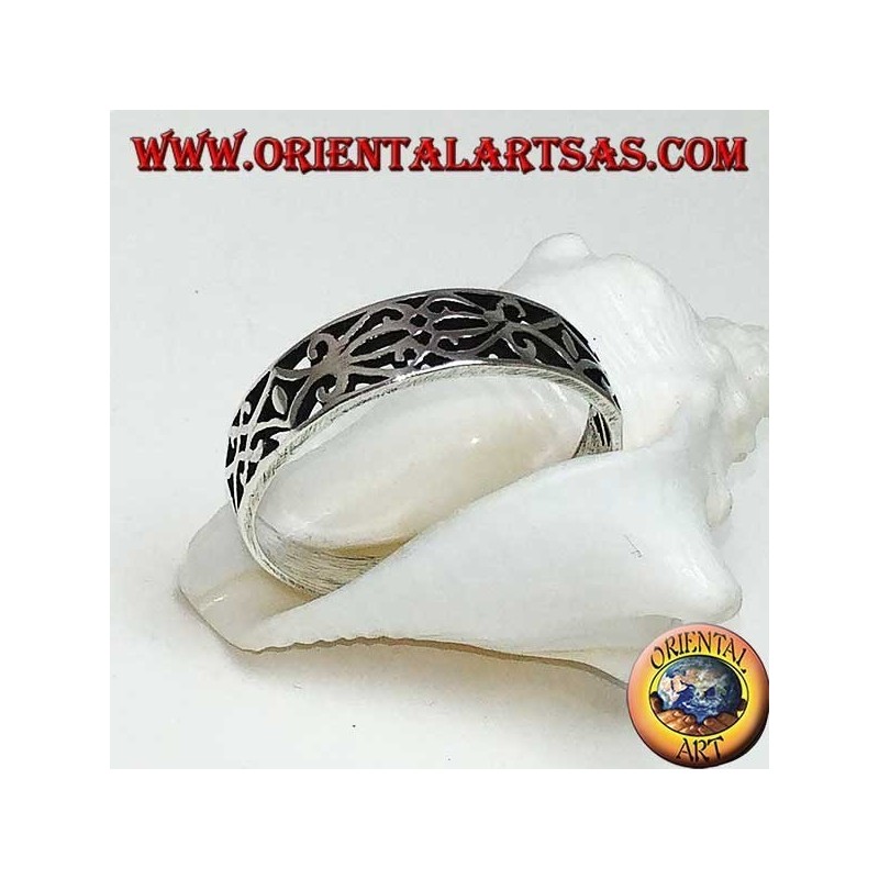 Sterling Silber Ring mit floralen Laubsägearbeiten