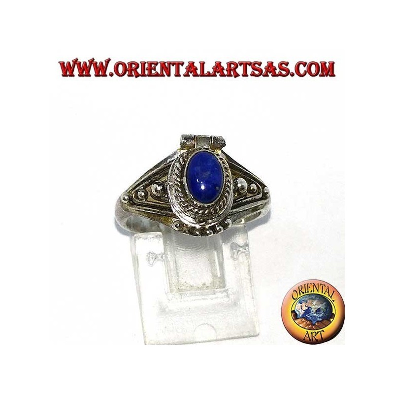 Bague poison en argent faite à la main avec lapis-lazuli ovale
