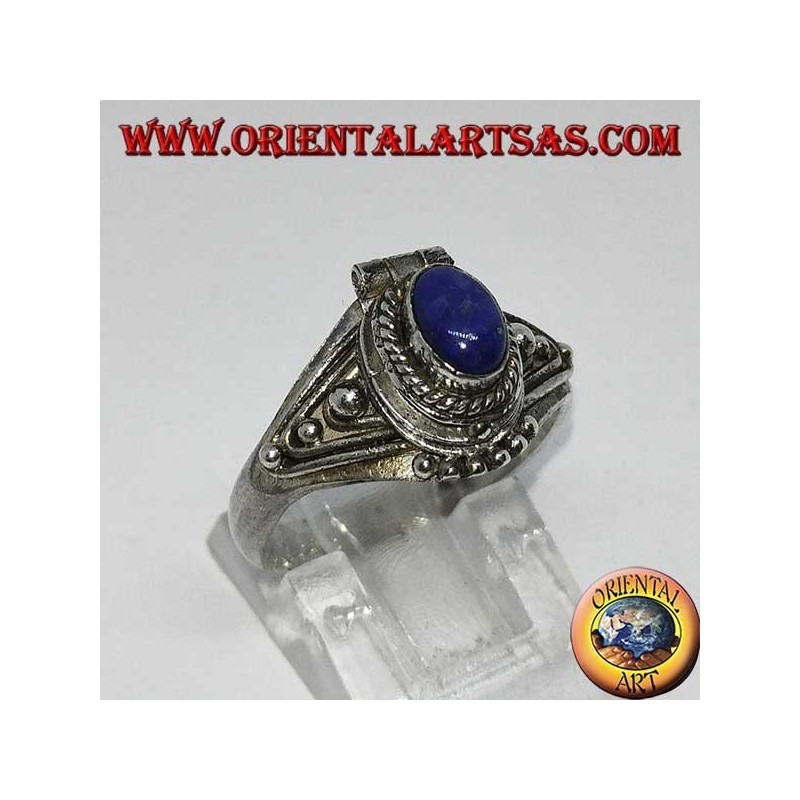 Anello in argento porta veleno piccolo fatto a mano con  lapislazzulo ovale