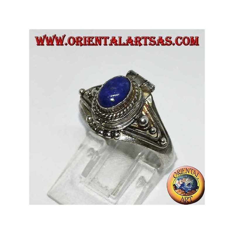 Anello in argento porta veleno piccolo fatto a mano con  lapislazzulo ovale