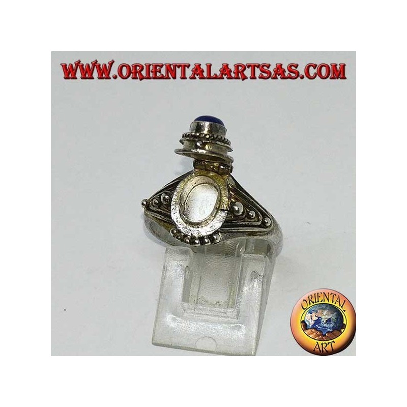 Bague poison en argent faite à la main avec lapis-lazuli ovale