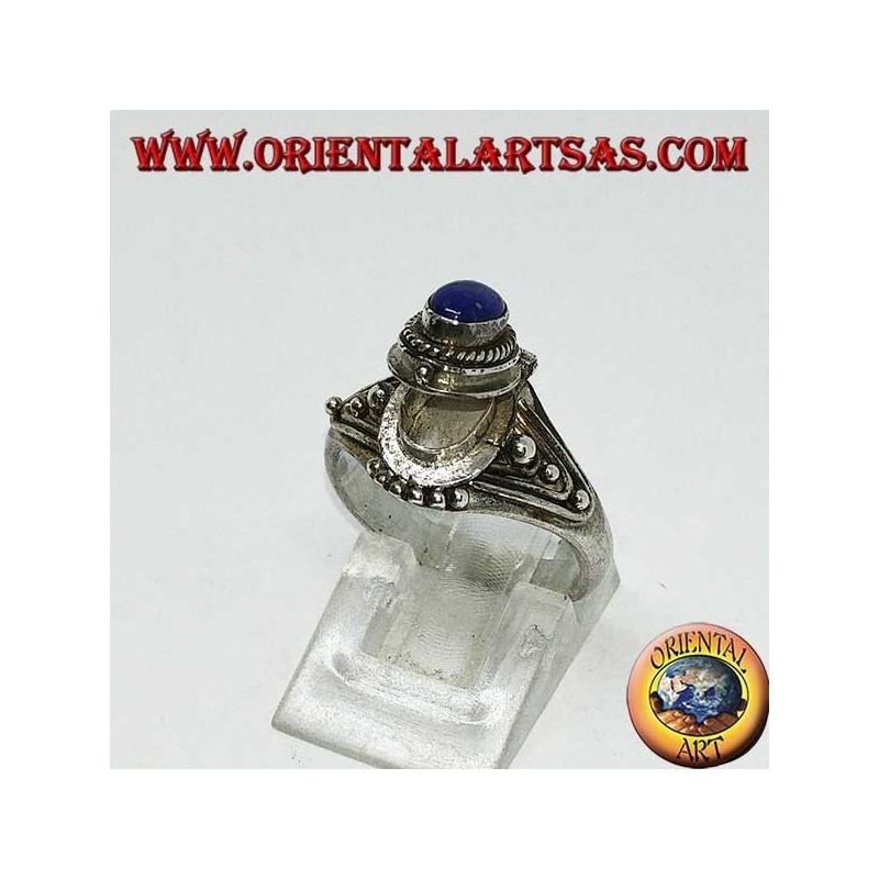 Silver small poison ring handmade with oval lapis lazuli