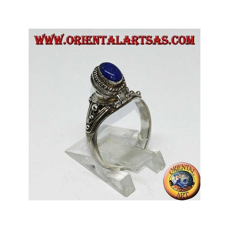 Bague poison en argent faite à la main avec lapis-lazuli ovale