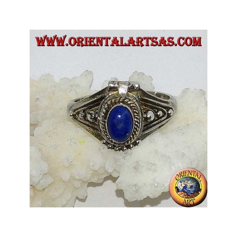 Anello in argento porta veleno piccolo fatto a mano con  lapislazzulo ovale