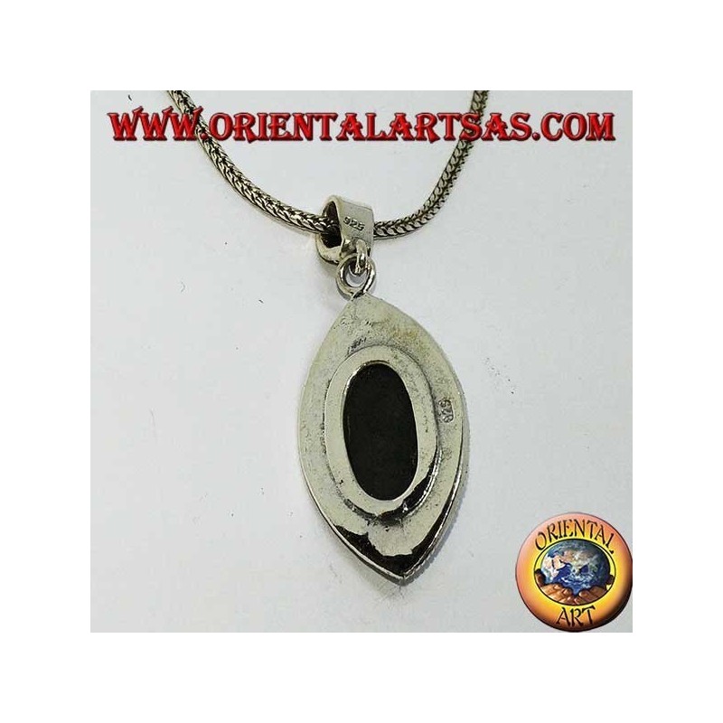 Silver pendant with faceted oval onyx and marcasite
