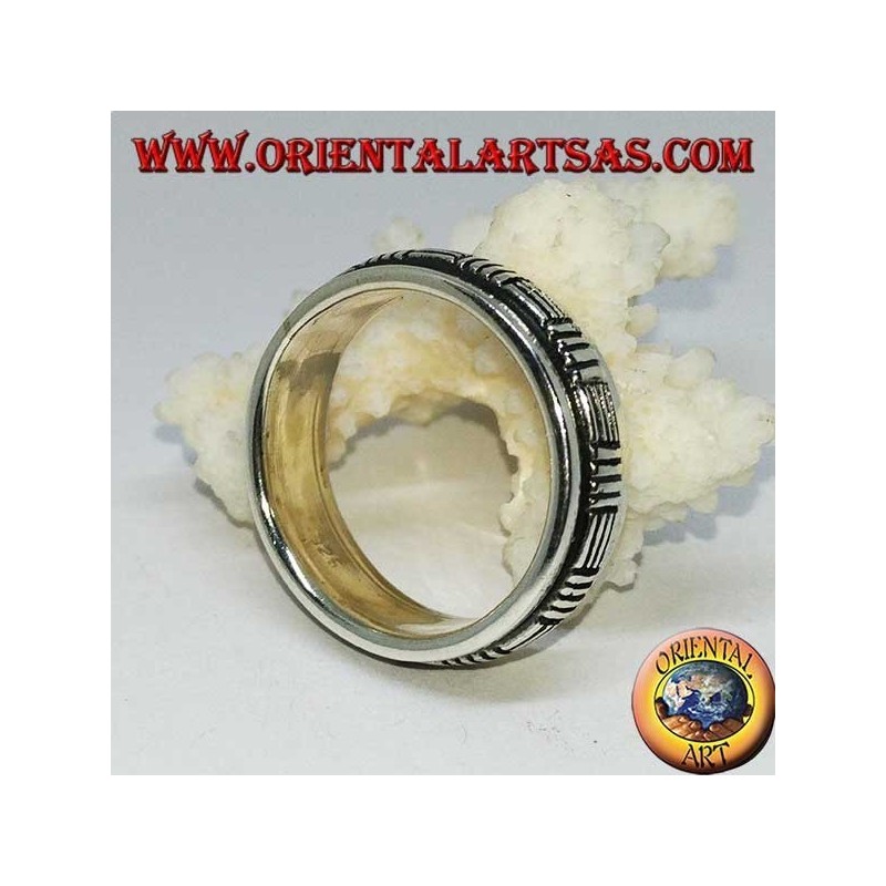 Bague rotative en argent (antistress) avec lignes horizontales et verticales